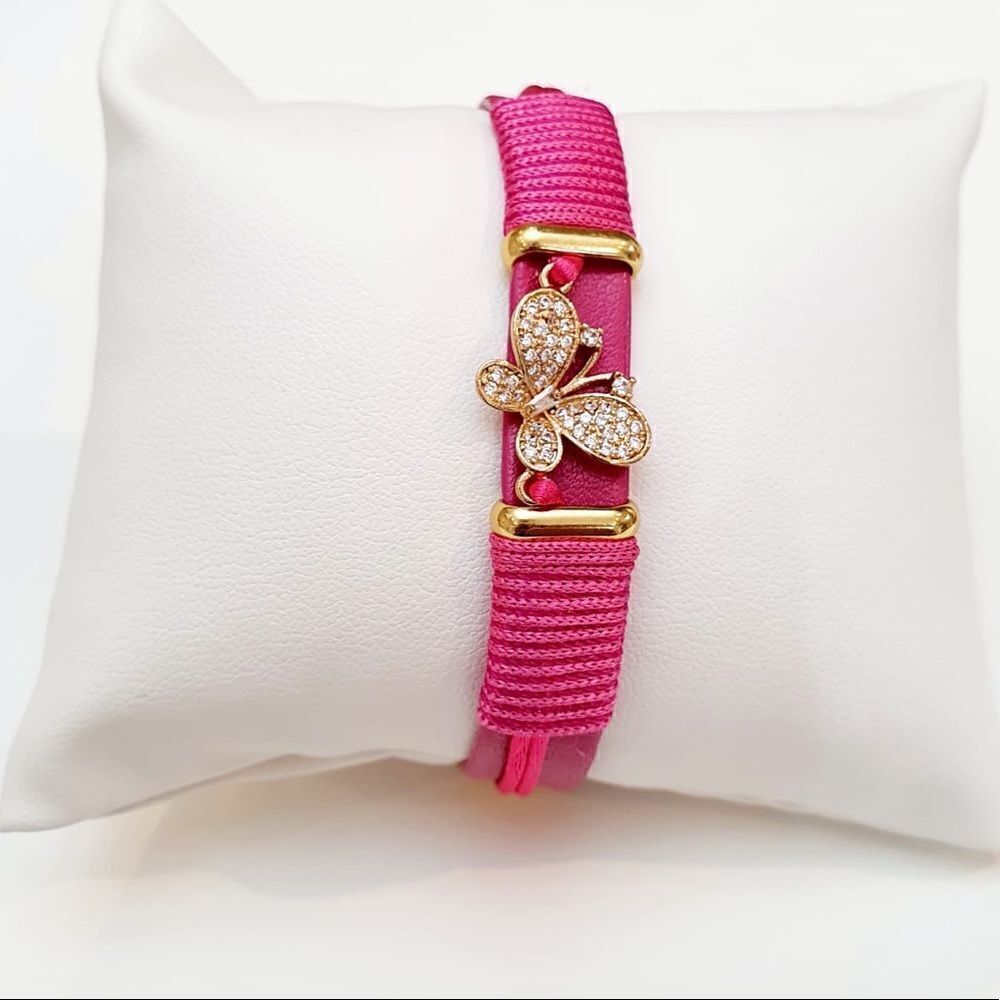Bracelet KIDS size 6” adjustable Butterflies zirconia Hot Pink color